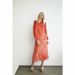Warehouse Floral Devore Tie Neck Midi Dress For Female -Warehouse Sales Store unnamed file 1858