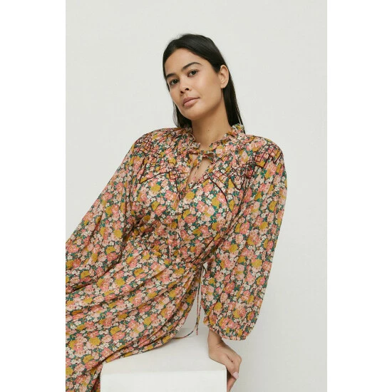 Warehouse Plus Size Embroidered Yoke Floral Midi Dress For Female 4 Warehouse Plus Size Embroidered Yoke Floral Midi Dress For Female - Image 2