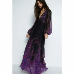 Warehouse Petite Paisley V Neck Puff Sleeve Maxi Dress For Female -Warehouse Sales Store unnamed file 194