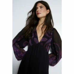 Warehouse Petite Paisley V Neck Puff Sleeve Maxi Dress For Female -Warehouse Sales Store unnamed file 195
