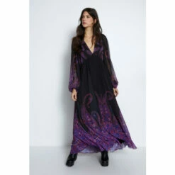 Warehouse Petite Paisley V Neck Puff Sleeve Maxi Dress For Female -Warehouse Sales Store unnamed file 197