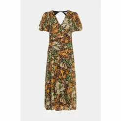 Warehouse WH X William Morris Society Sparkle Ruched Midi Dress For Female -Warehouse Sales Store unnamed file 1981