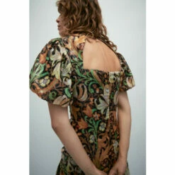 Warehouse WH X William Morris Society Sparkle Ruched Midi Dress For Female -Warehouse Sales Store unnamed file 1982