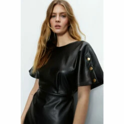 Warehouse Faux Leather Midi Soft Shift Dress For Female -Warehouse Sales Store unnamed file 1997