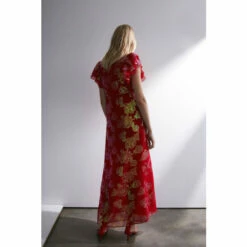 Warehouse Sparkle Jacquard Ruffle V Neck Midi Dress For Female -Warehouse Sales Store unnamed file 2