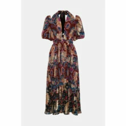 Warehouse Border Print Twist Neck Halter Midi Dress For Female -Warehouse Sales Store unnamed file 2031