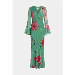 Warehouse Floral Printed V Neck Fluted Sleeve Maxi Dress For Female -Warehouse Sales Store unnamed file 205