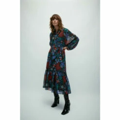 Warehouse WH X William Morris Society Mix Print Tie Neck Belted Maxi Dress For Female -Warehouse Sales Store unnamed file 2090