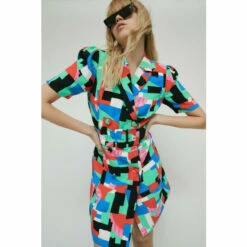 Warehouse Block Belted Crepe Blazer Dress For Female