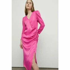 Warehouse Petite Satin Long Sleeve Wrap Midi Slip Dress For Female -Warehouse Sales Store unnamed file 2136