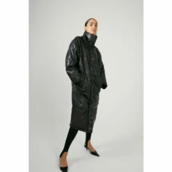 Warehouse Faux Leather Funnel Neck Maxi Duvet Coat For Female