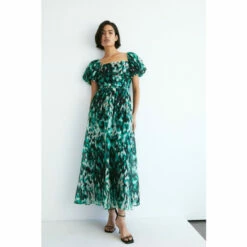 Warehouse Printed Organza Square Neck Midi Dress For Female