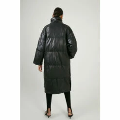 Warehouse Faux Leather Funnel Neck Maxi Duvet Coat For Female -Warehouse Sales Store unnamed file 216