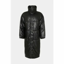 Warehouse Faux Leather Funnel Neck Maxi Duvet Coat For Female -Warehouse Sales Store unnamed file 217