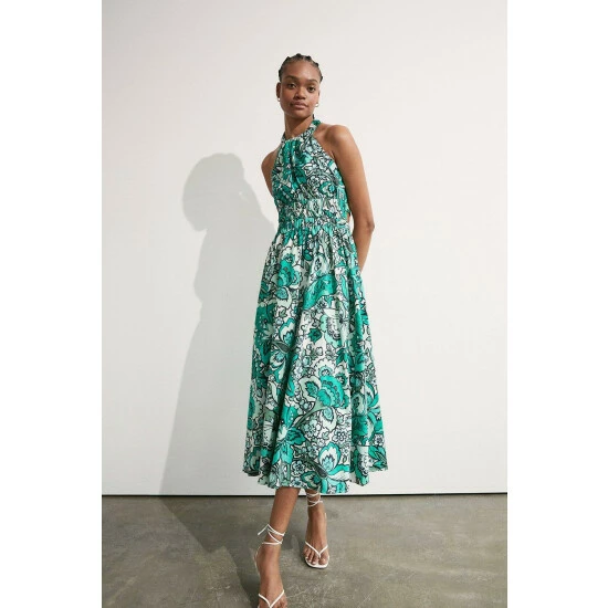 Warehouse Floral Cotton Halter Neck Midi Dress For Female 7 Warehouse Floral Cotton Halter Neck Midi Dress For Female - Image 5