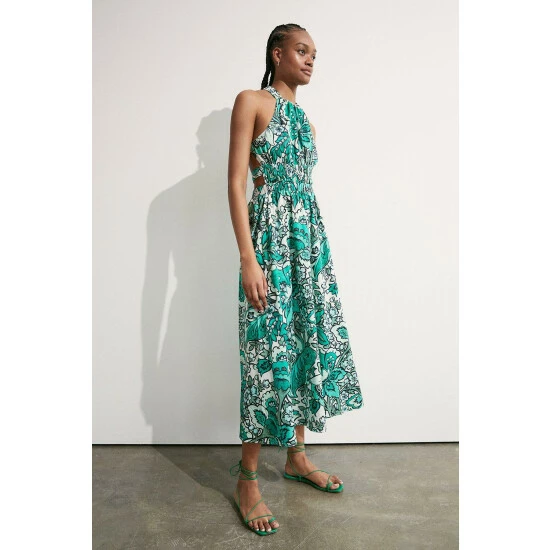 Warehouse Floral Cotton Halter Neck Midi Dress For Female 8 Warehouse Floral Cotton Halter Neck Midi Dress For Female - Image 6