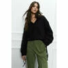 Warehouse Ruched Drawstring Sleeve V Neck Knitted Jumper For Female