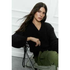 Warehouse Ruched Drawstring Sleeve V Neck Knitted Jumper For Female -Warehouse Sales Store unnamed file 2196