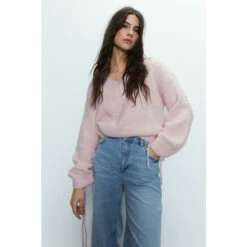 Warehouse Ruched Drawstring Sleeve V Neck Knitted Jumper For Female -Warehouse Sales Store unnamed file 2198