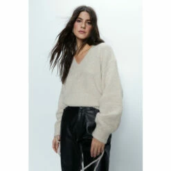Warehouse Ruched Drawstring Sleeve V Neck Knitted Jumper For Female -Warehouse Sales Store unnamed file 2199