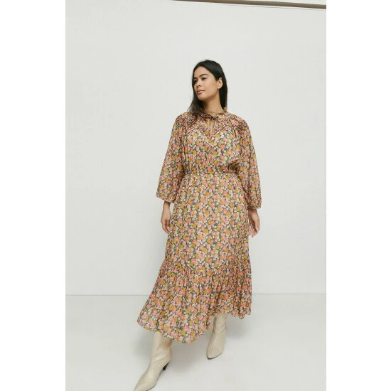 Warehouse Plus Size Embroidered Yoke Floral Midi Dress For Female 7 Warehouse Plus Size Embroidered Yoke Floral Midi Dress For Female - Image 5
