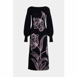 Warehouse Floral Placement Jacquard Knit Midi Dress For Female -Warehouse Sales Store unnamed file 2241