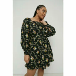 Warehouse Plus Size Floral Square Neck Belted Mini Dress For Female -Warehouse Sales Store unnamed file 2248