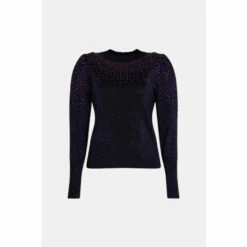 Warehouse Metallic Hotfix Puff Sleeve Jumper For Female -Warehouse Sales Store unnamed file 2258