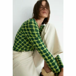 Warehouse Check Jacquard Crew Neck Top For Female