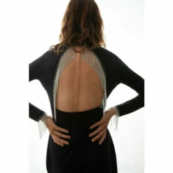 Warehouse Jersey Crepe Diamante Tassel Trim Mini Dress For Female -Warehouse Sales Store unnamed file 2298