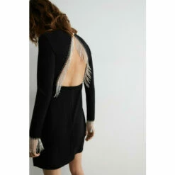 Warehouse Jersey Crepe Diamante Tassel Trim Mini Dress For Female -Warehouse Sales Store unnamed file 2299
