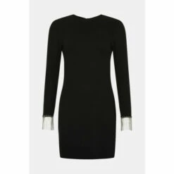 Warehouse Jersey Crepe Diamante Tassel Trim Mini Dress For Female -Warehouse Sales Store unnamed file 2300