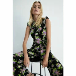 Warehouse Petite Floral Tie Waist Jumpsuit For Female