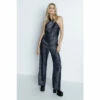 Warehouse Lame Halter Neck Jumpsuit For Female