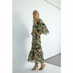 Warehouse Floral Sparkle Jacquard V Neck Maxi Dress For Female