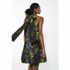 Warehouse Floral Jacquard Bow Back Dress For Female