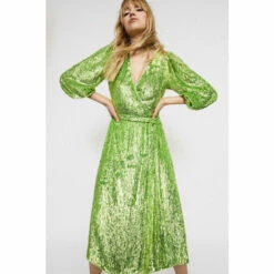 Warehouse Belted Sequin Midi Dress For Female