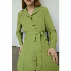 Warehouse Fluid Twill Button Through Belted Shirt Dress For Female -Warehouse Sales Store unnamed file 2390