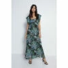 Warehouse Floral Printed Metallic Midi Dress For Female