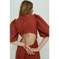 Warehouse Broderie Cut Out Back Frill Waist Midi Dress For Female