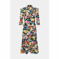 Warehouse Petite Floral Flippy Mock Neck Midi Dress For Female -Warehouse Sales Store unnamed file 2470