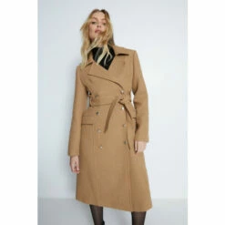 Warehouse Italian Wool Blend Button Down Trench For Female