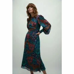 Warehouse WH X William Morris Society Sparkle Puff Sleeve Midi Dress For Female -Warehouse Sales Store unnamed file 2487