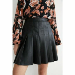 Warehouse Faux Leather Mini Knife Pleat Skirt For Female