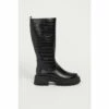 Warehouse Leather Croc Chunky Knee High Boot For Female