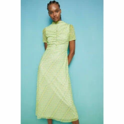 Warehouse Petite Ditsy Floral Ruched Front Recycled Mesh Midi Dress For Female -Warehouse Sales Store unnamed file 2530