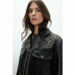 Warehouse Kara Rose Studded Faux Leather Shirt Dress For Female -Warehouse Sales Store unnamed file 256