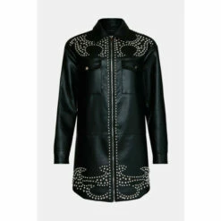 Warehouse Kara Rose Studded Faux Leather Shirt Dress For Female -Warehouse Sales Store unnamed file 258