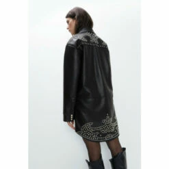 Warehouse Kara Rose Studded Faux Leather Shirt Dress For Female -Warehouse Sales Store unnamed file 259
