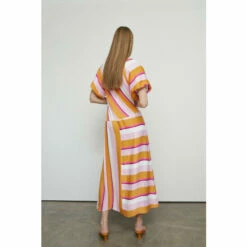 Warehouse Petite Satin Puff Sleeve Stripe Midi Dress For Female -Warehouse Sales Store unnamed file 2594